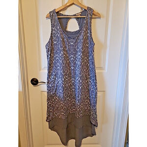 ModODoc Dress XLarge Gray Ikat Jersey Tank Stretch Layered Keyhole Hi Low